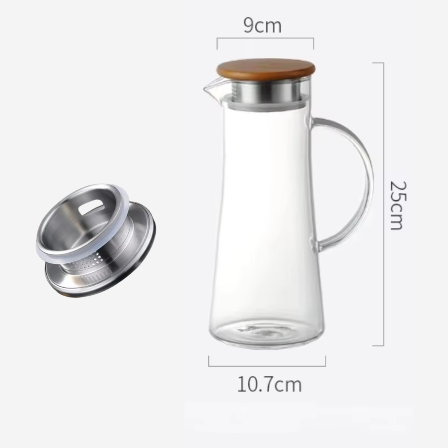 Carafe en verre borosilicate avec infuseur et couvercles bambou et inox